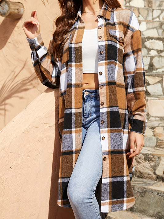 Plaid Collared Long Sleeve Jacket