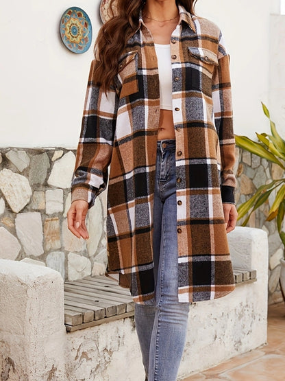 Plaid Collared Long Sleeve Jacket