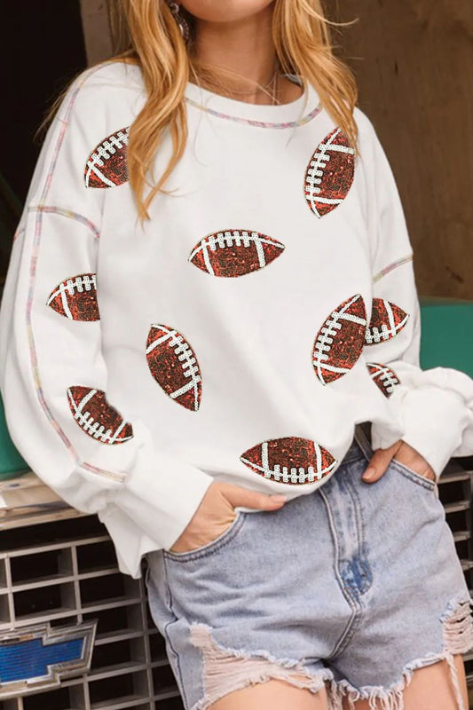 Sequin Football Long Sleeve Sweatshirt