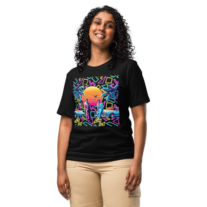 Retro Miami Vice Sunset Graphic Tee - Decade Revival Women’s