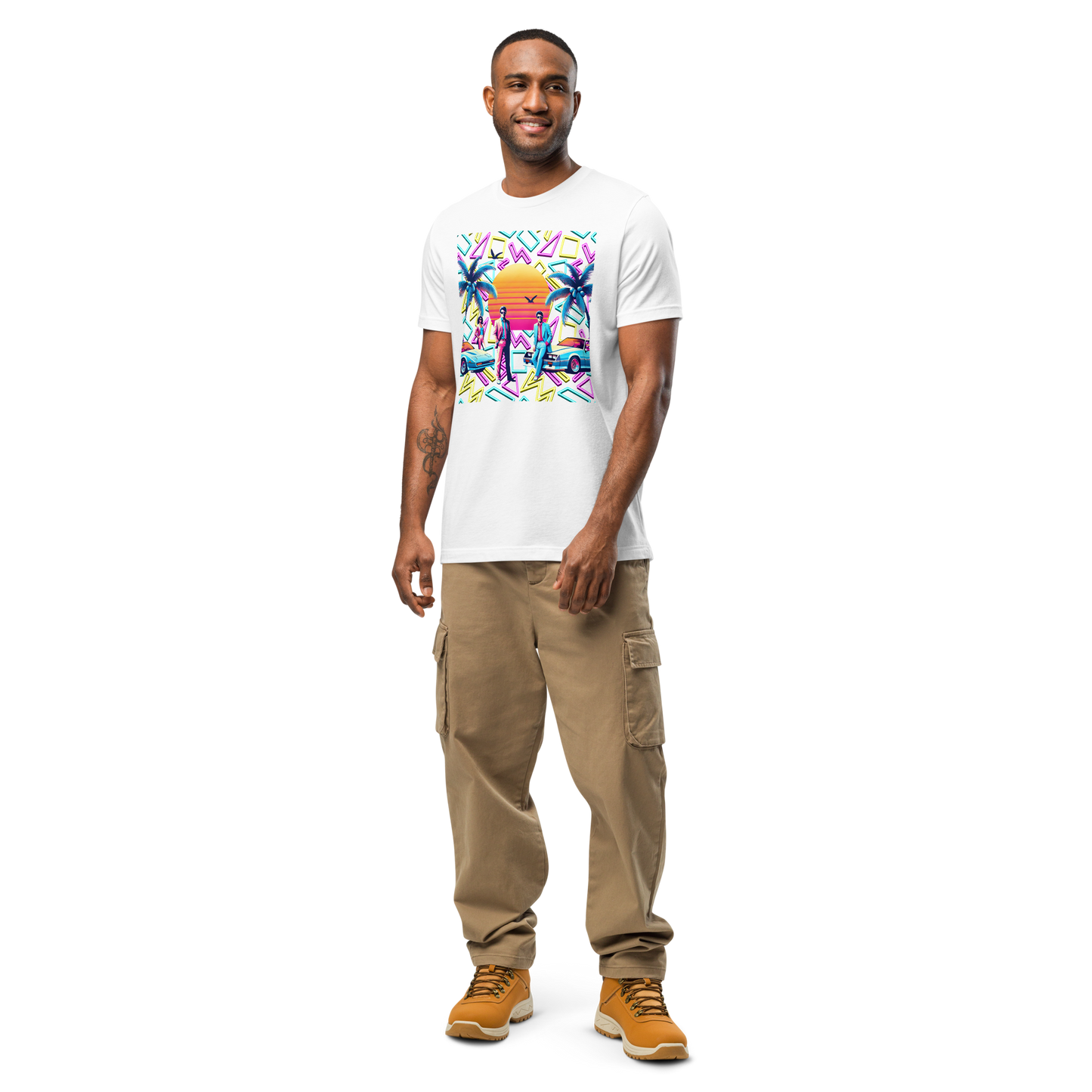 Retro Miami Vice Sunset Graphic Tee - Decade Revival Men’s