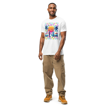 Retro Miami Vice Sunset Graphic Tee - Decade Revival Men’s